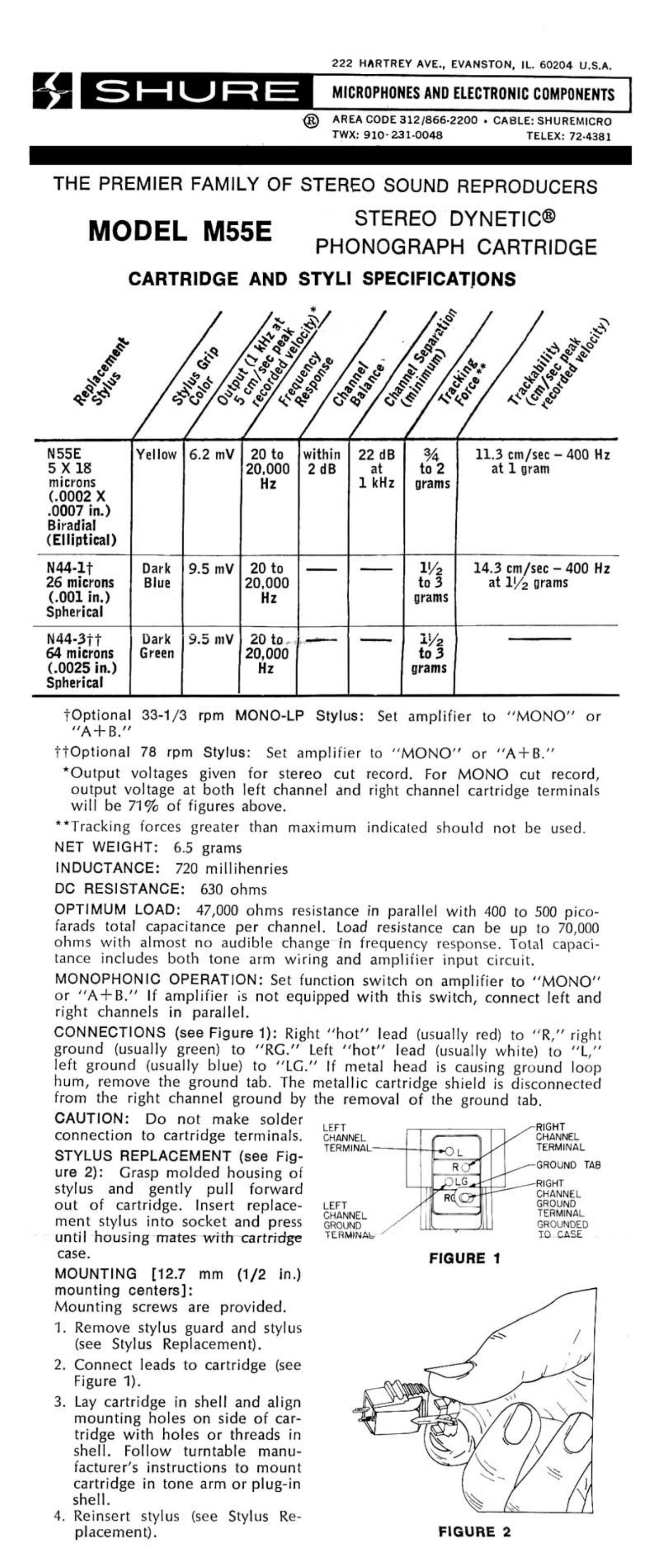 shure me 55 e owners manual