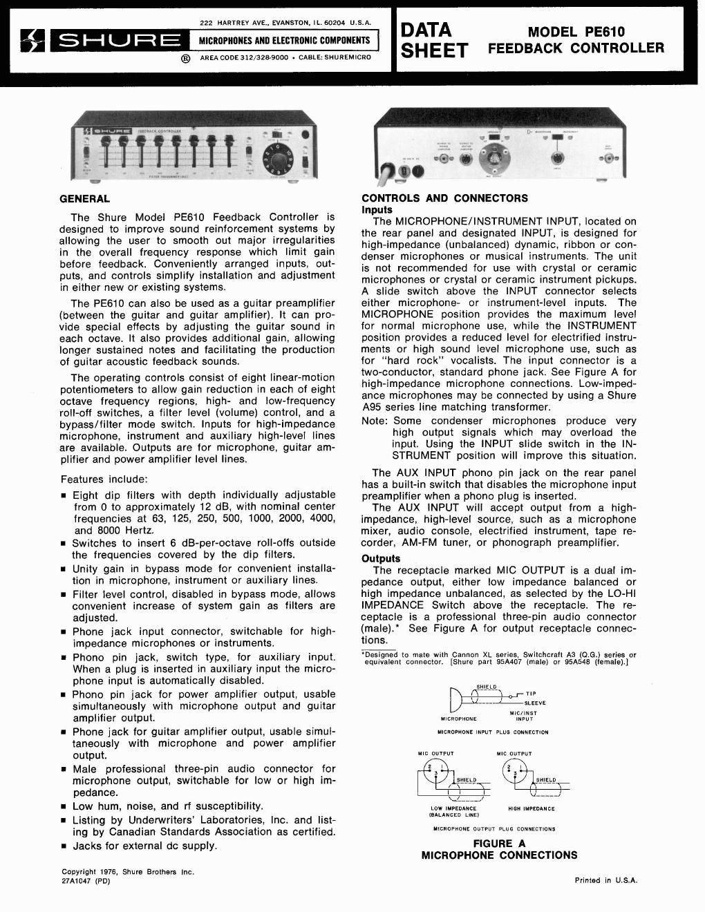 shure pe610 owners manual