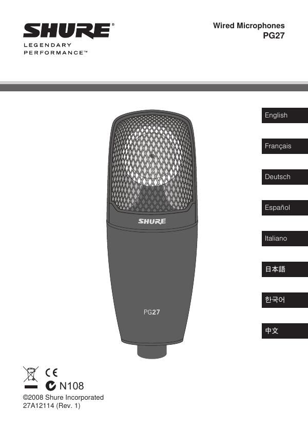 shure pg 27 user manual