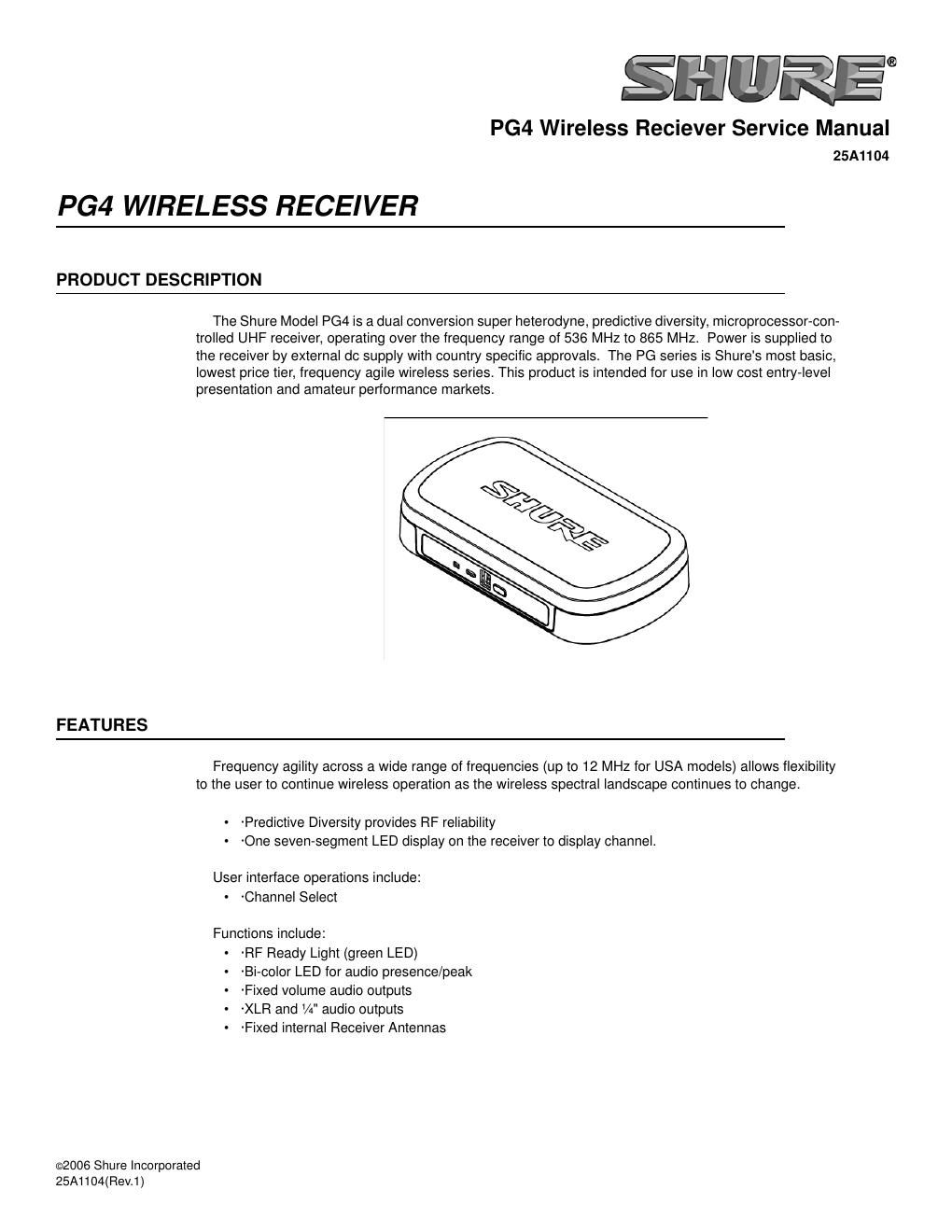 shure pg4 wireless receiver service manual