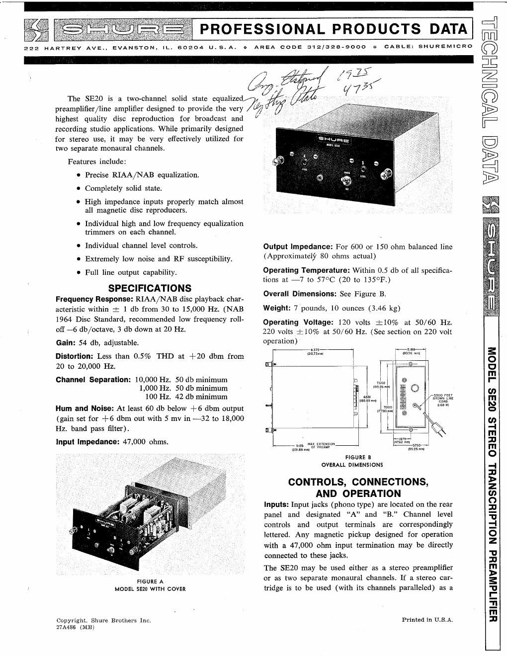 shure se20 owners manual