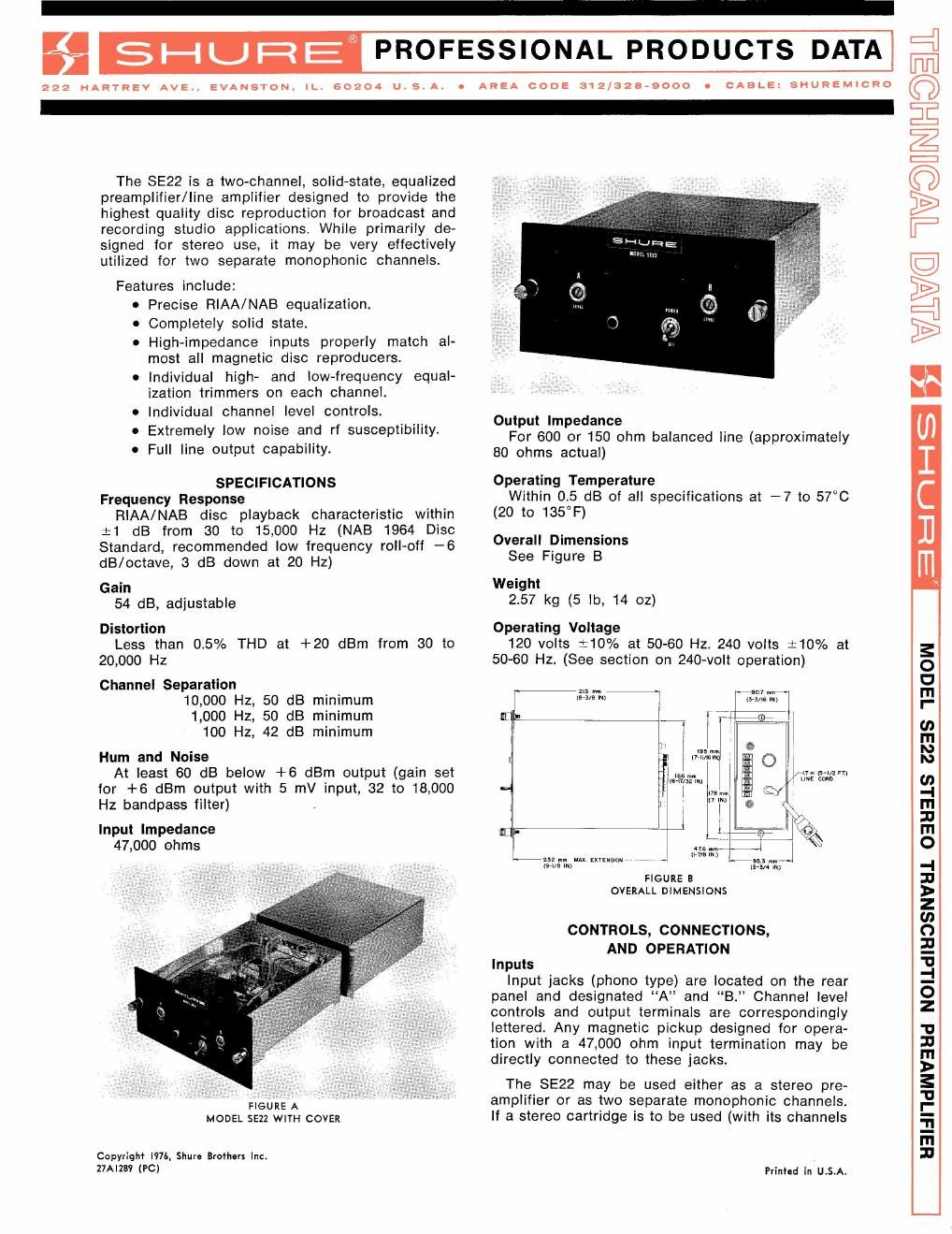 shure se22 owners manual