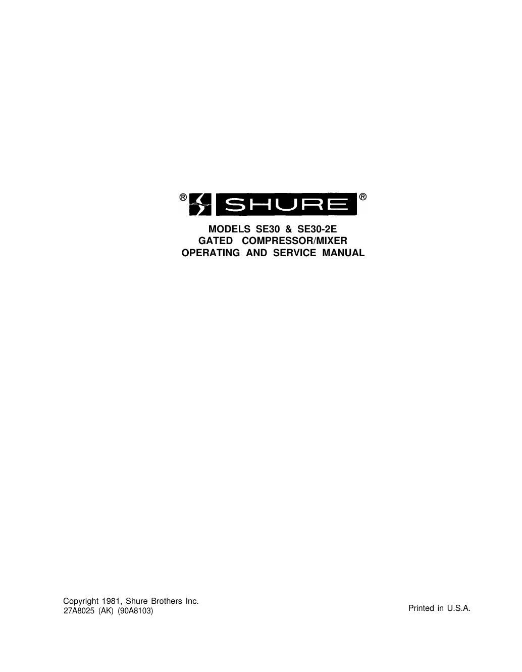 shure se30 owners manual
