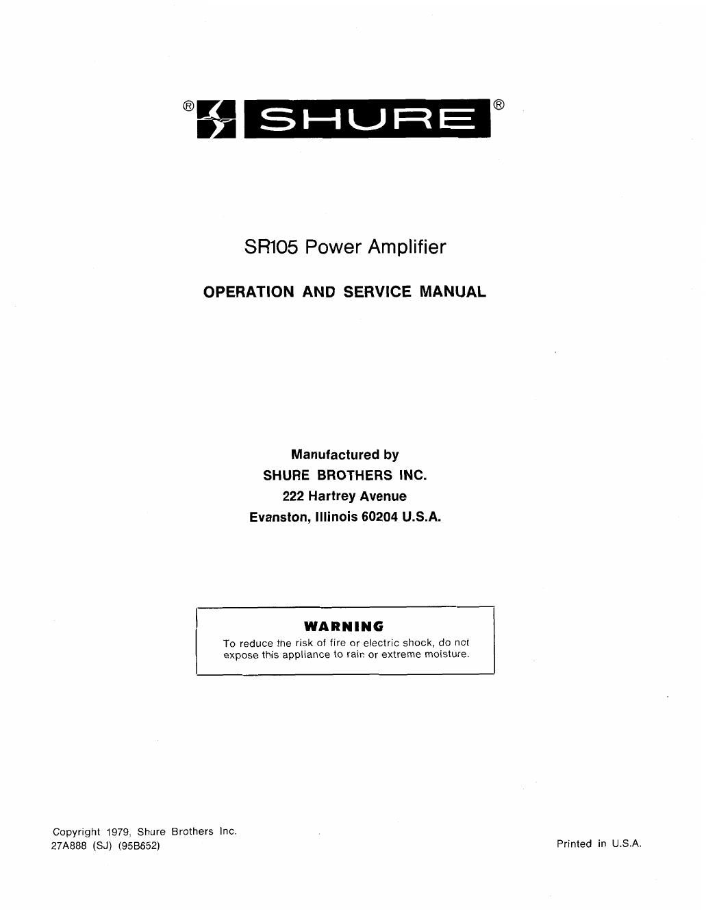 shure sr 105 service manual