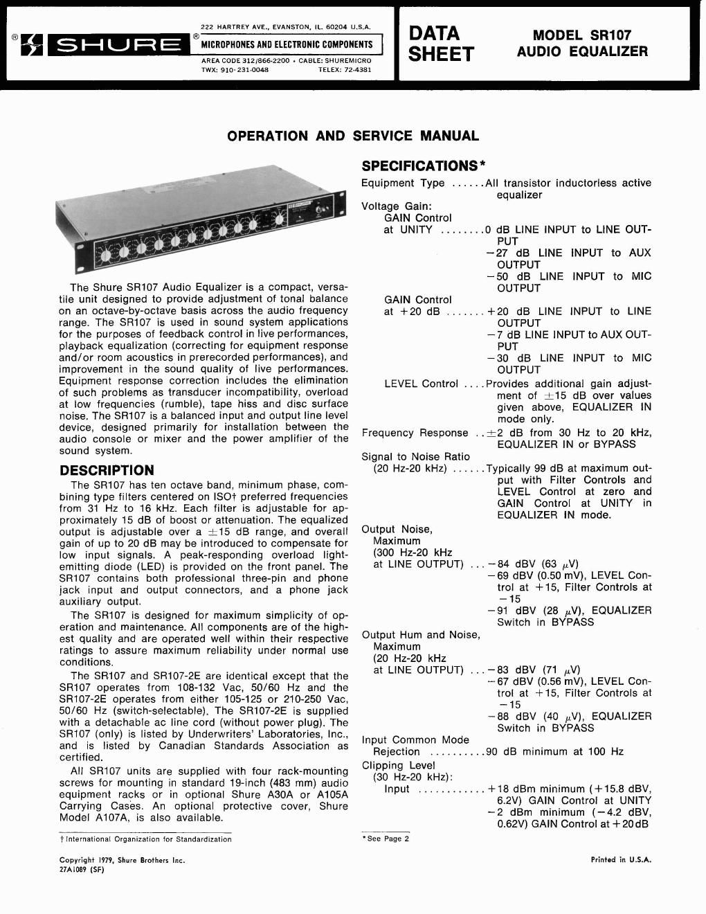 shure sr 107 service manual