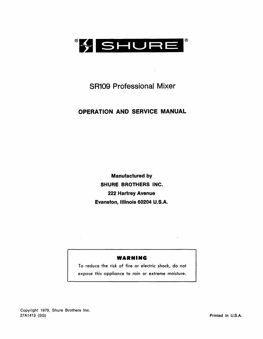 shure sr 109 service manual