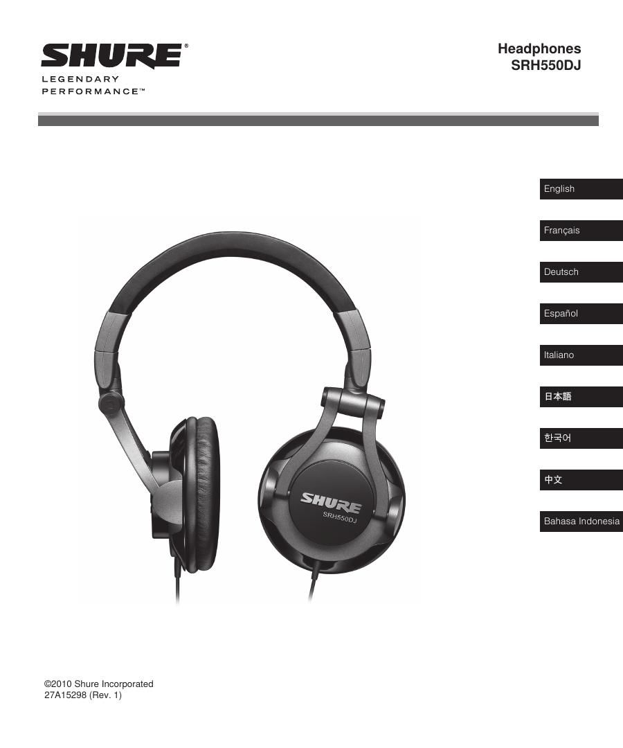 shure srh 550 dj user manual