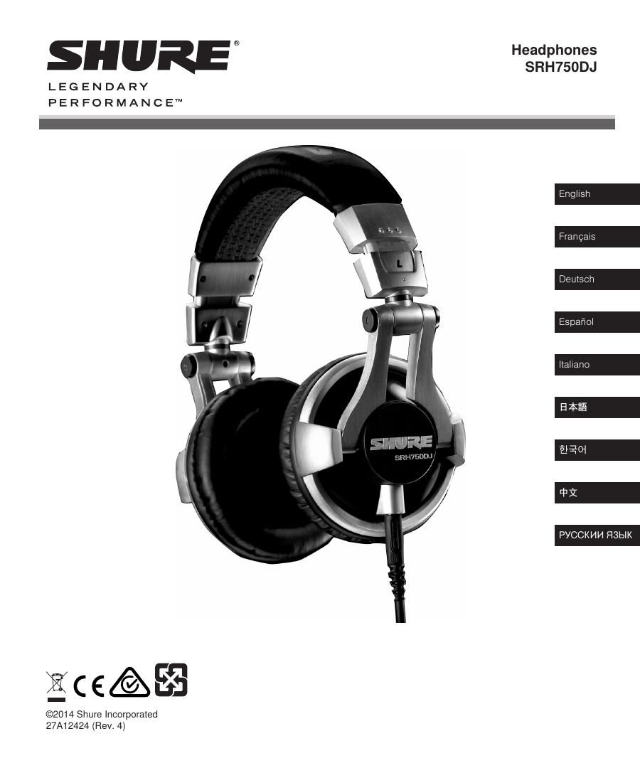 shure srh 750 dj user manual