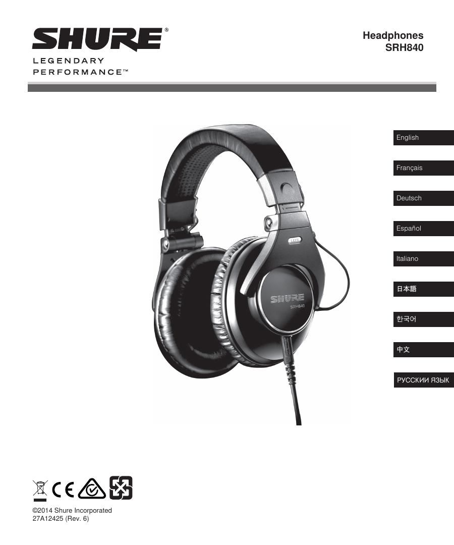 shure srh 840 user manual