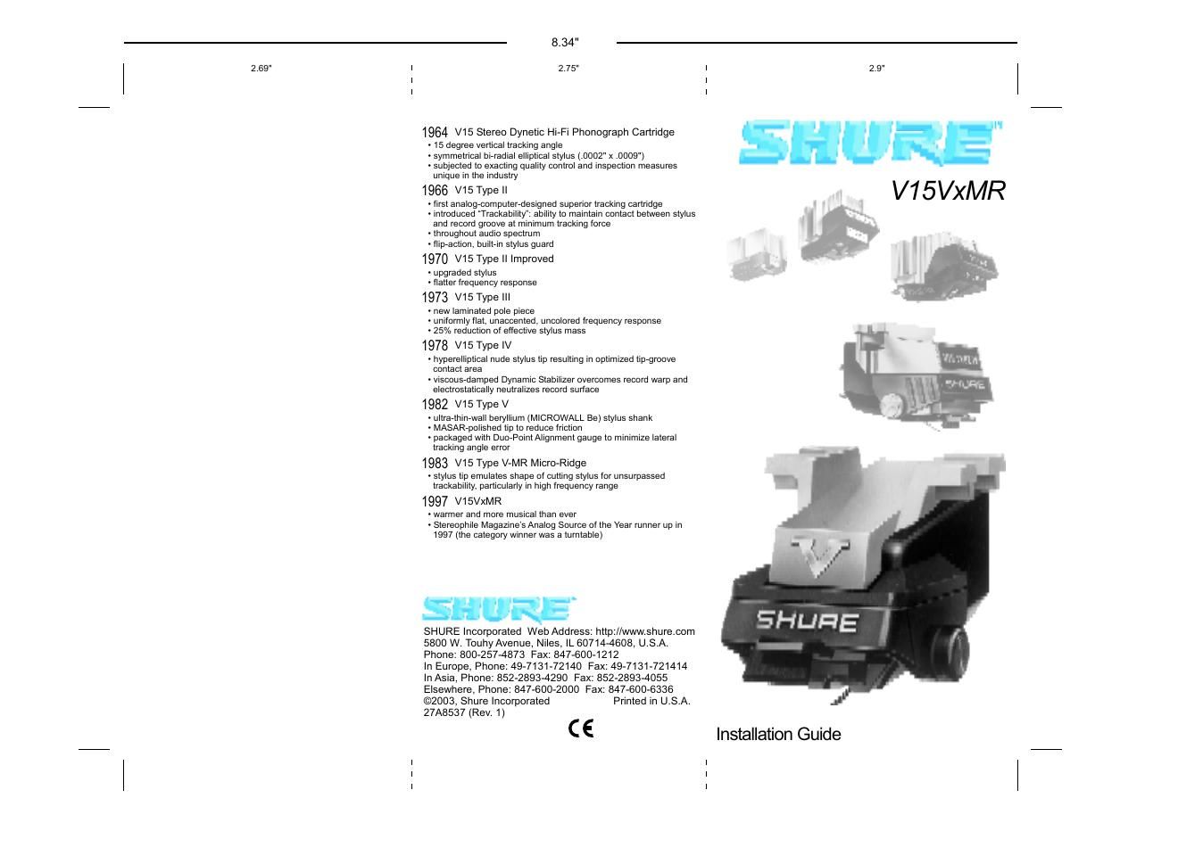 shure v 15 vxmr brochure