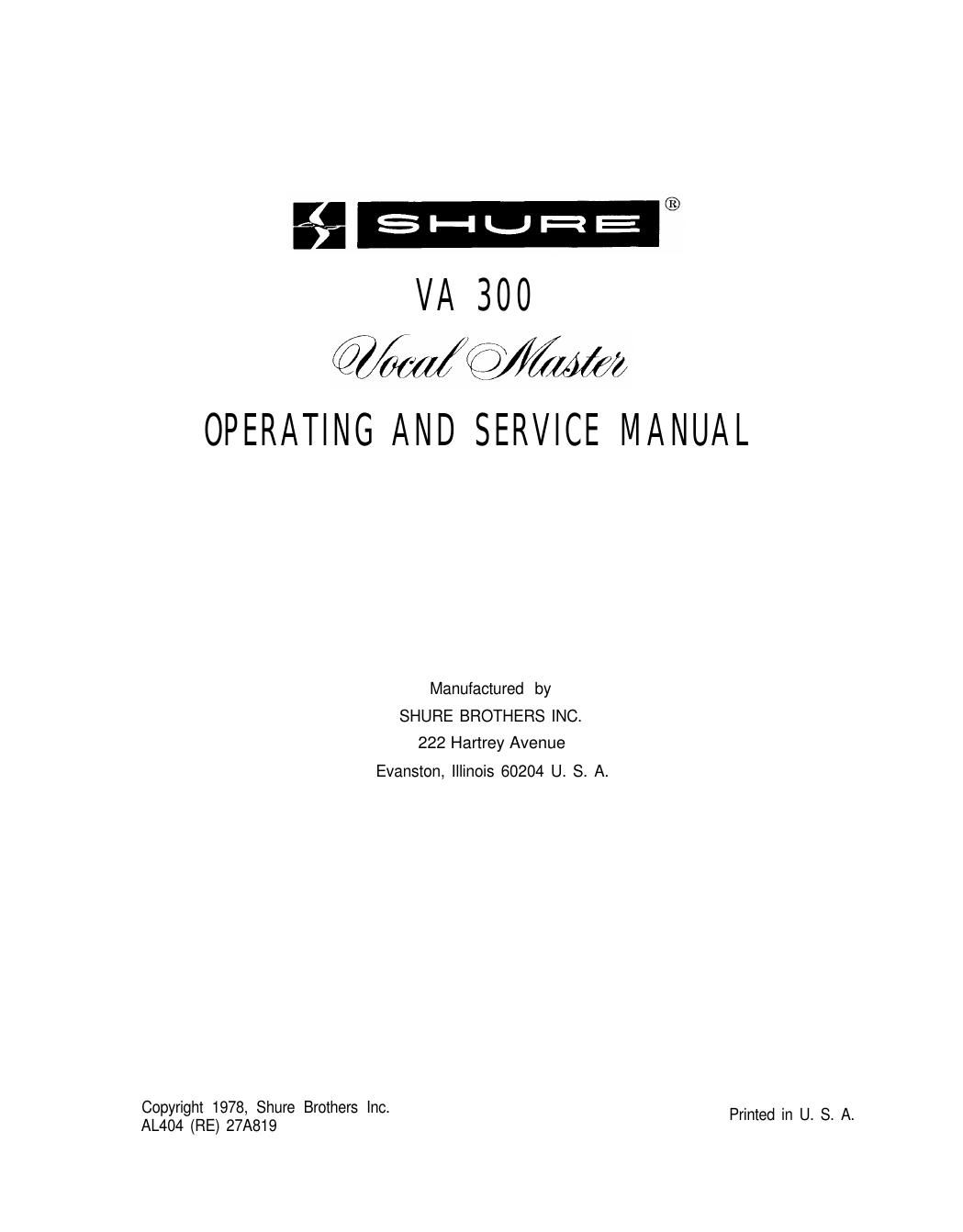 shure va 300 owners manual