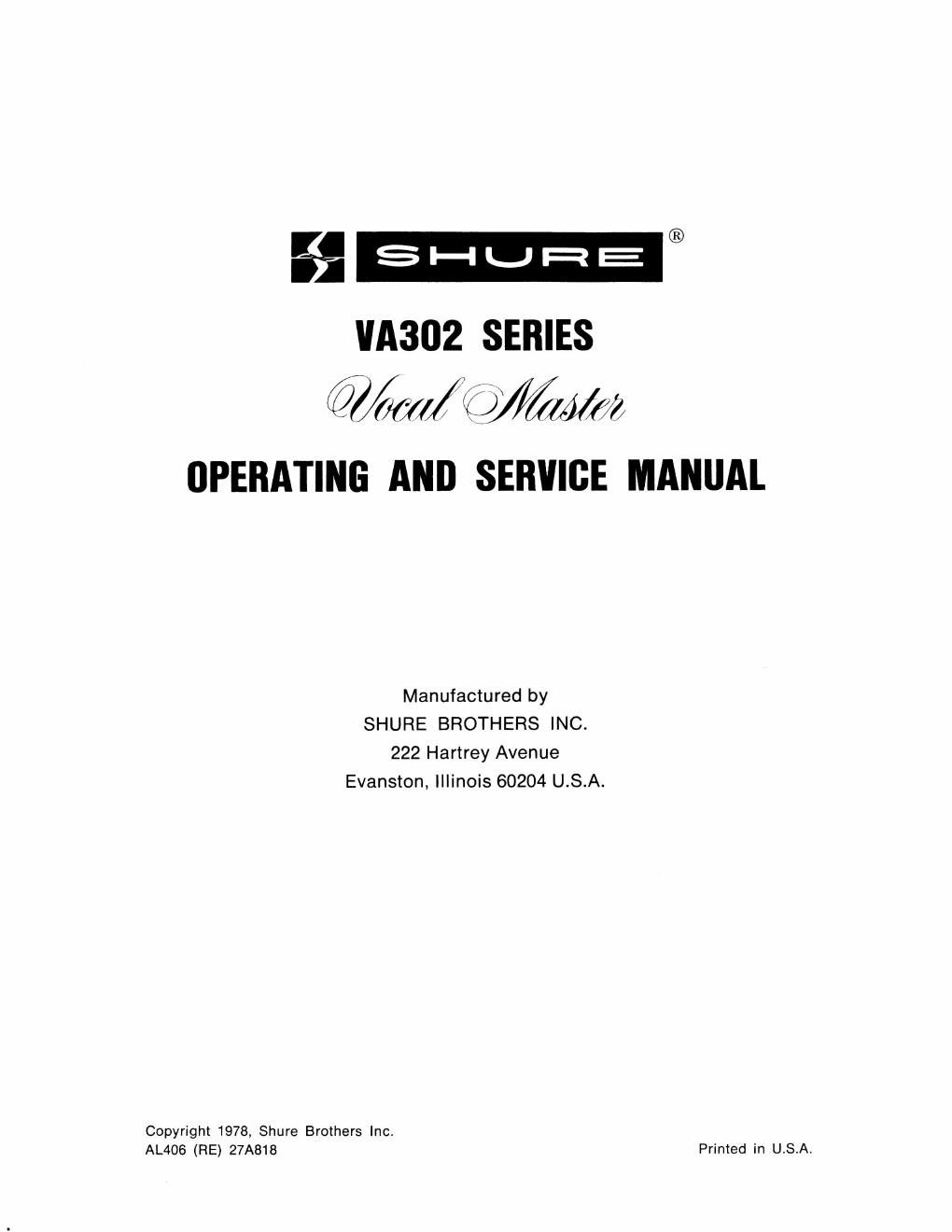 shure va302 owners manual