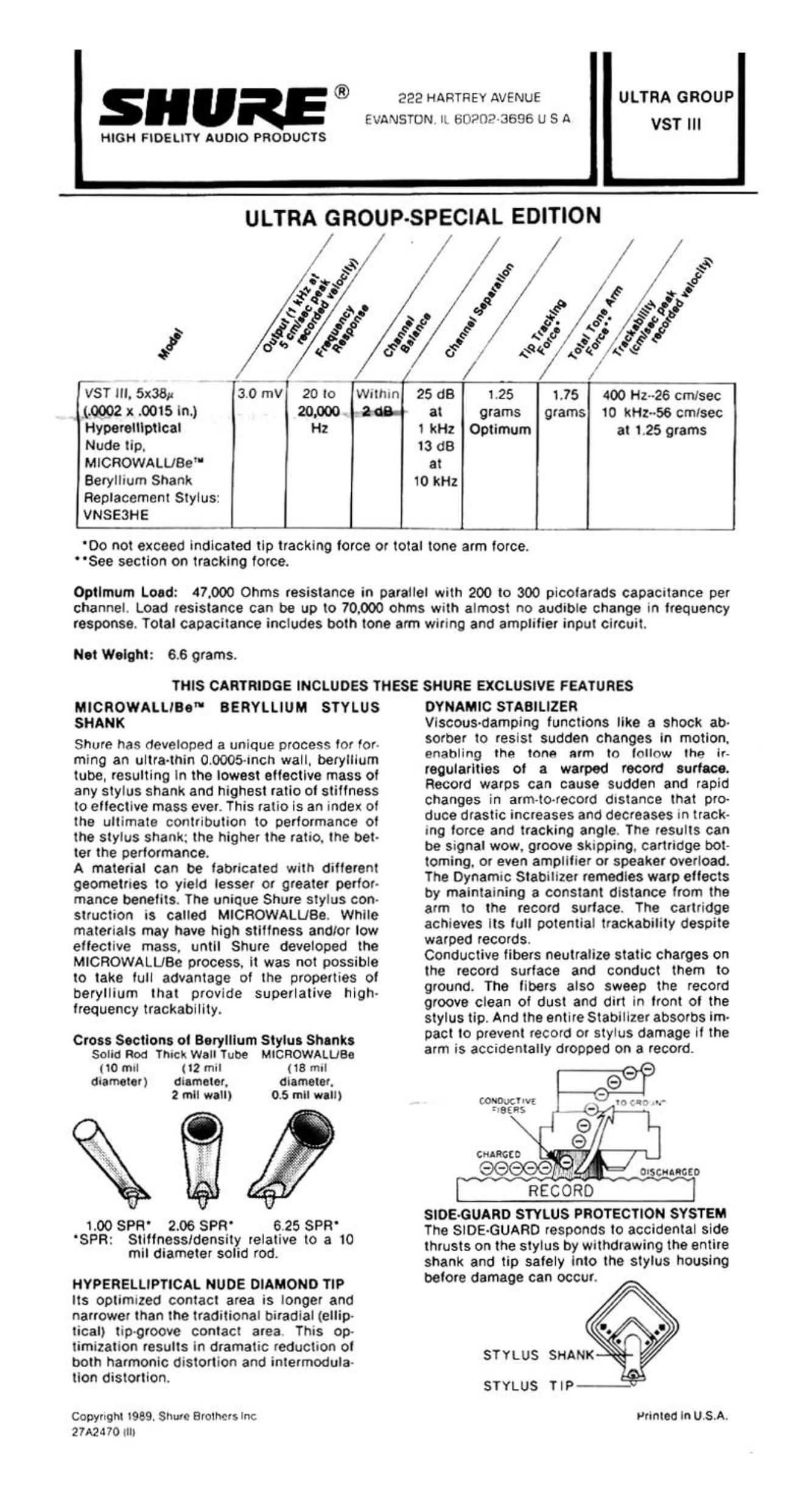 shure vst 3 owners manual