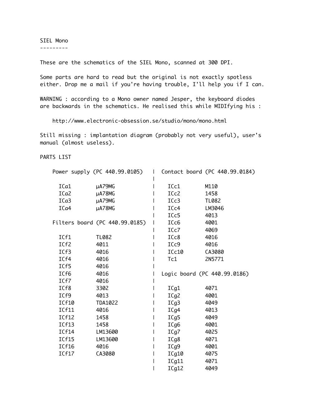 Siel Mono Schematics