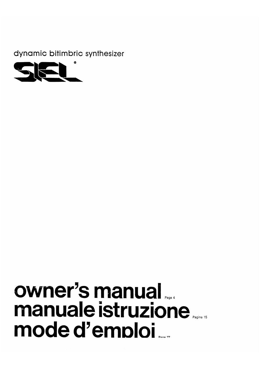 Siel dk 80 owners manual