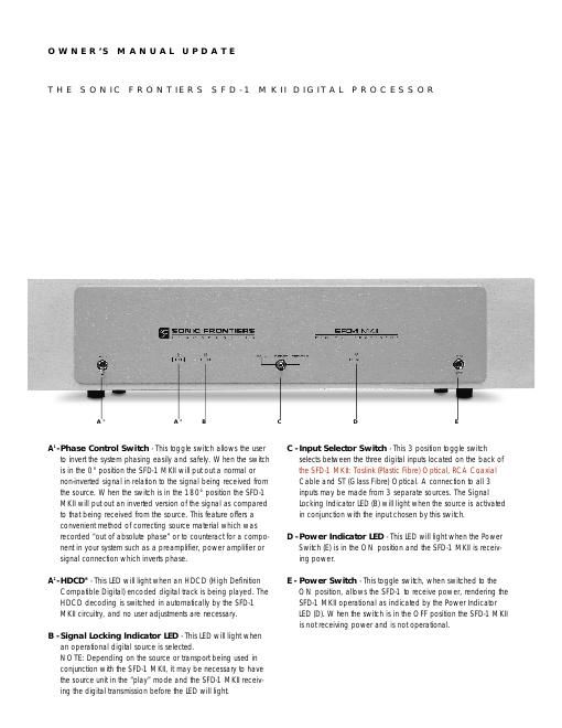 sonic frontiers sfd 1 mk2 owners manual