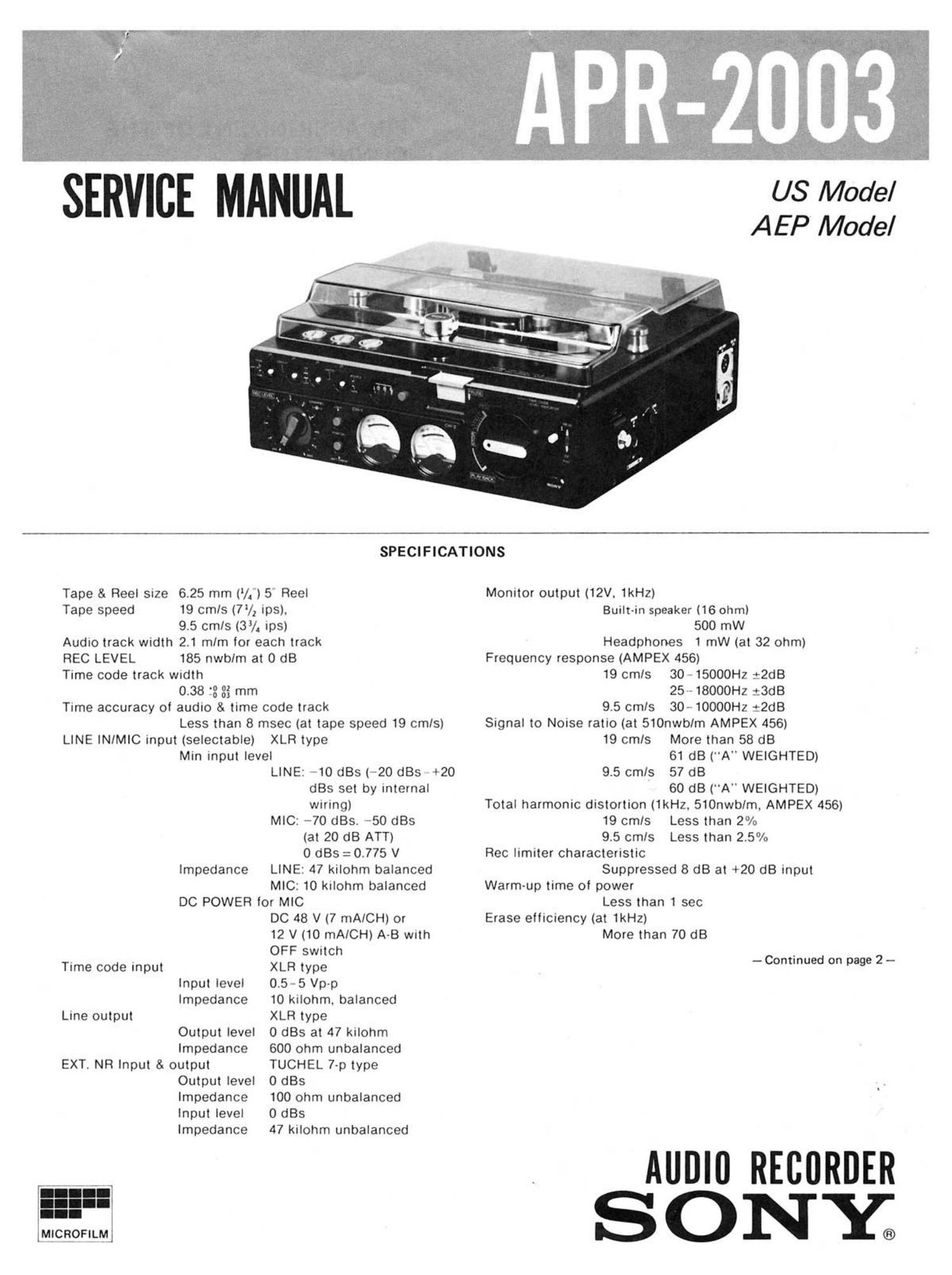 Sony APR 2003 Service Manual