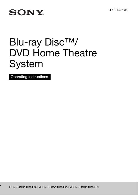 Sony BD T39 Owners Manual
