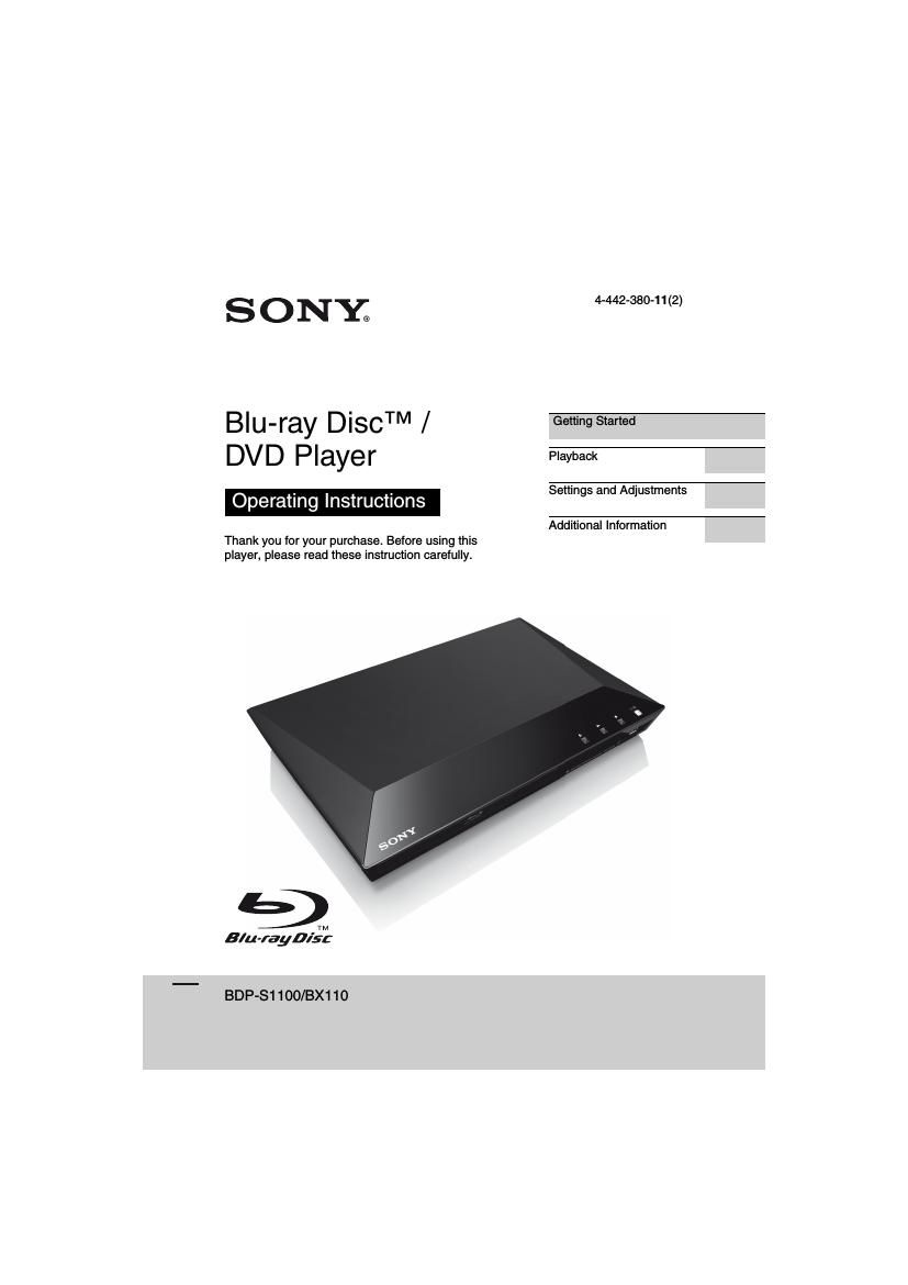 Sony BDP BX110 Owners Manual