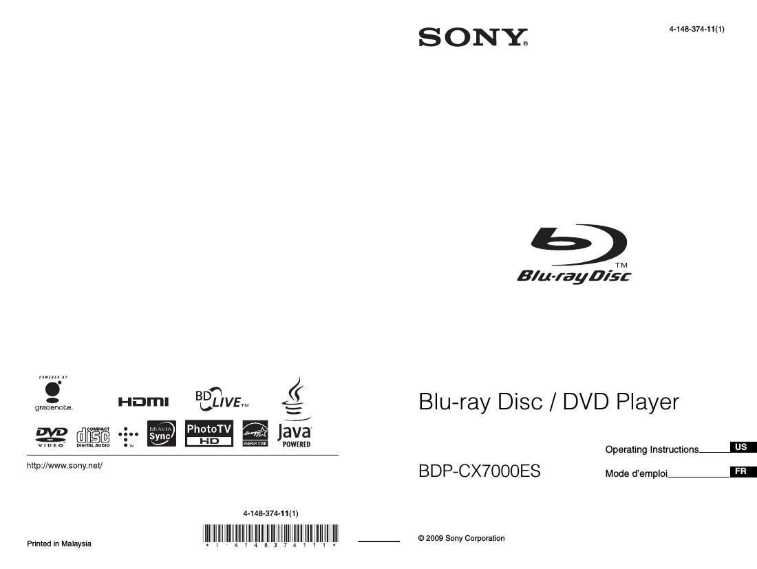 Sony BDP CX7000ES Owners Manual