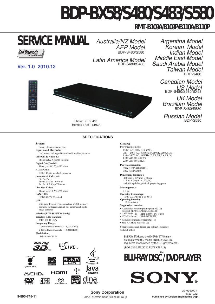 Sony BDP S480 Service Manual