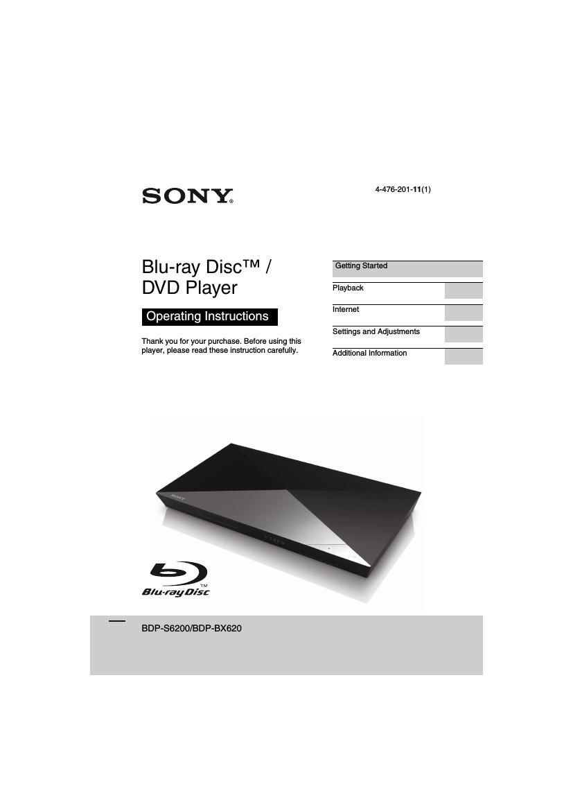 Sony BDP S6200 Owners Manual