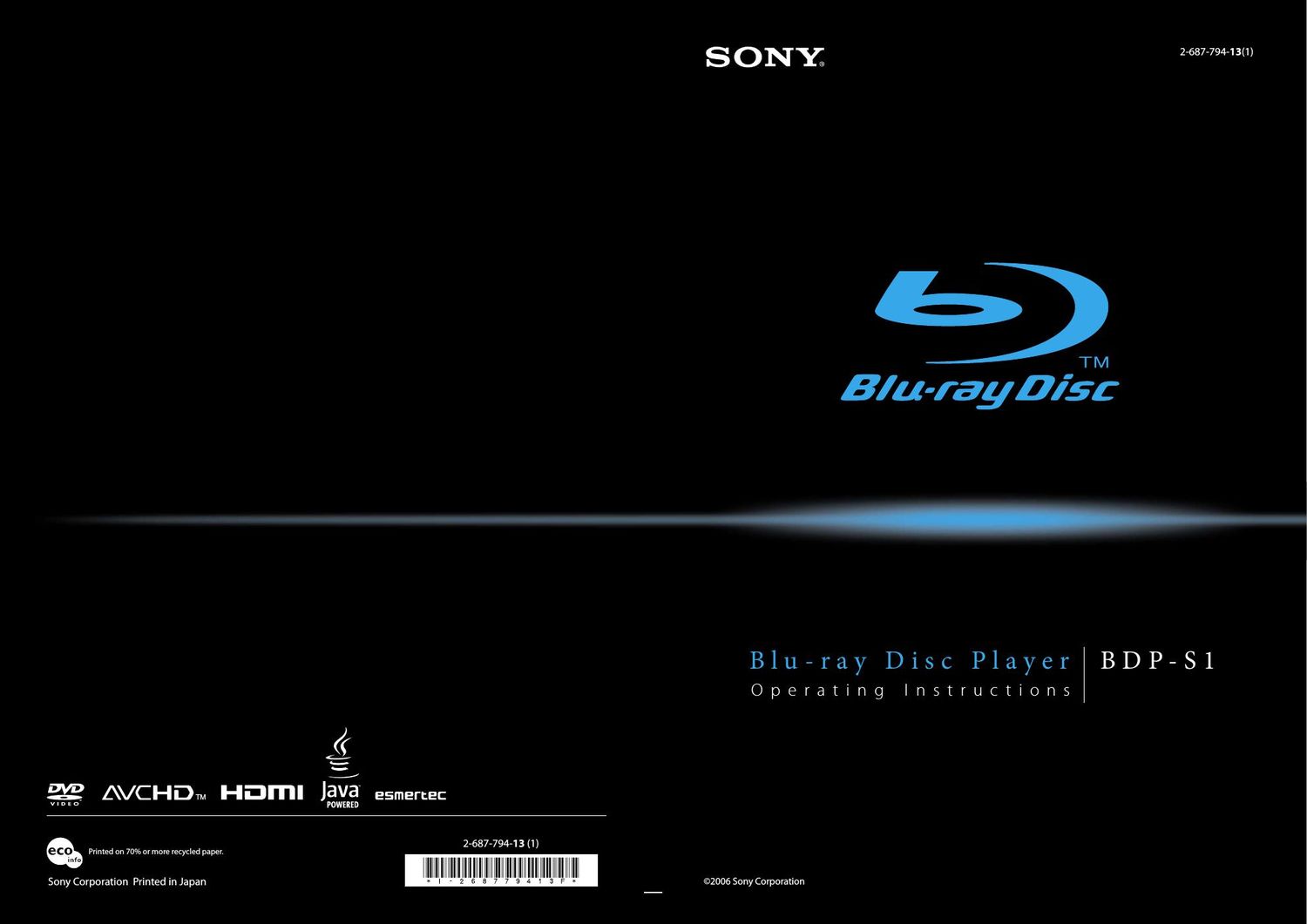 sony bdp s 1 owners manual