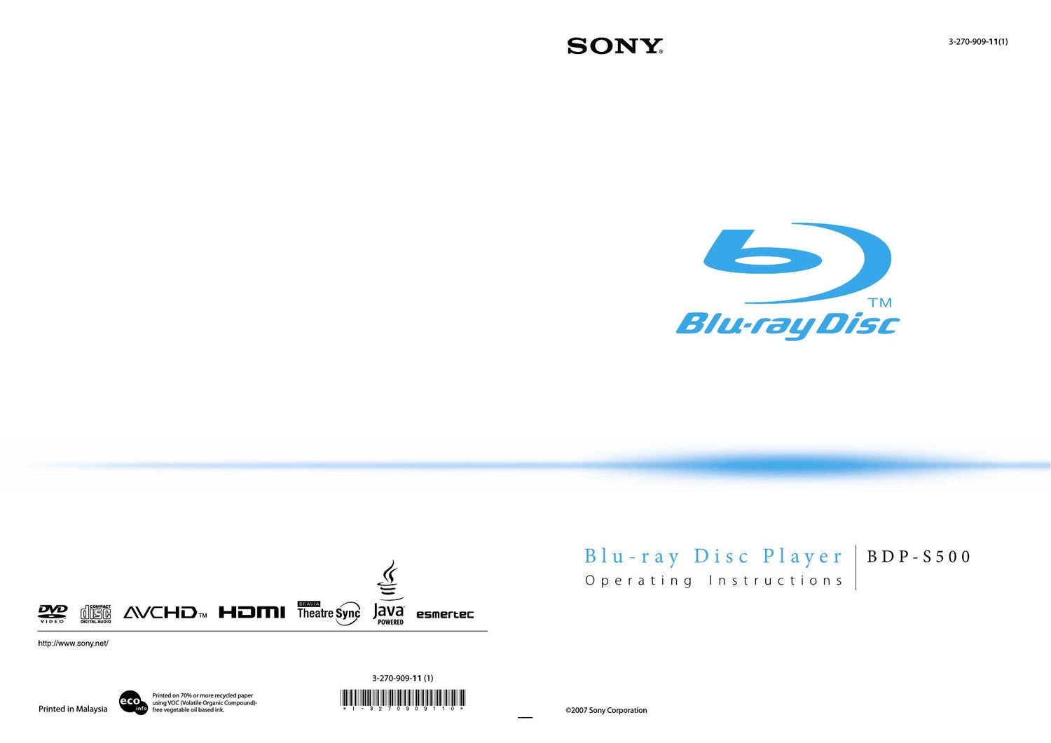 sony bdp s 500 owners manual