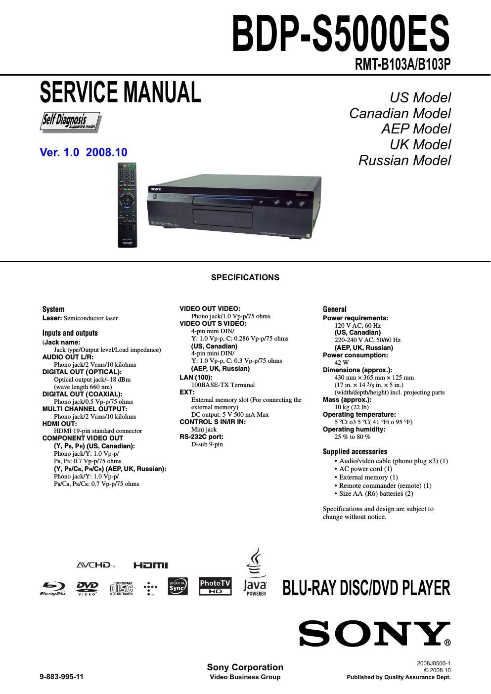 sony bdp s 5000 es service manual