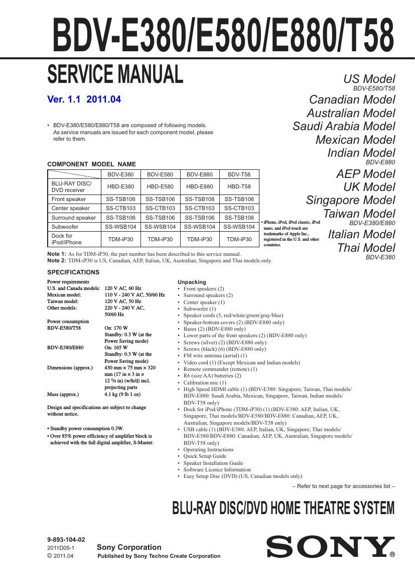 Sony BDV E380 Service Manual