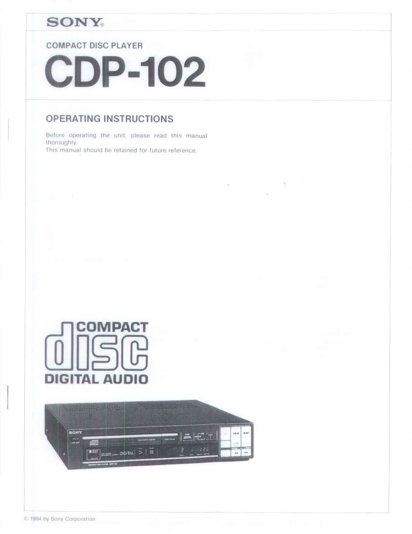 Sony CDP 102 Owners Manual