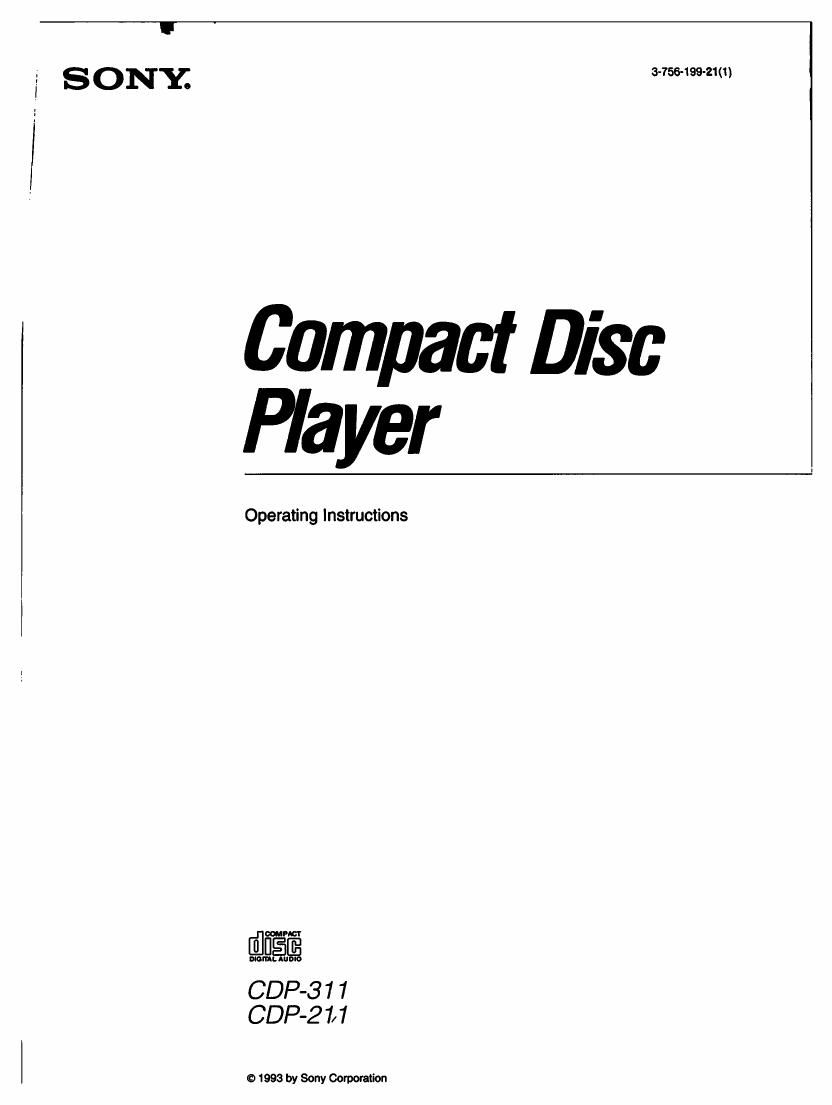 Sony CDP 211 Owners Manual