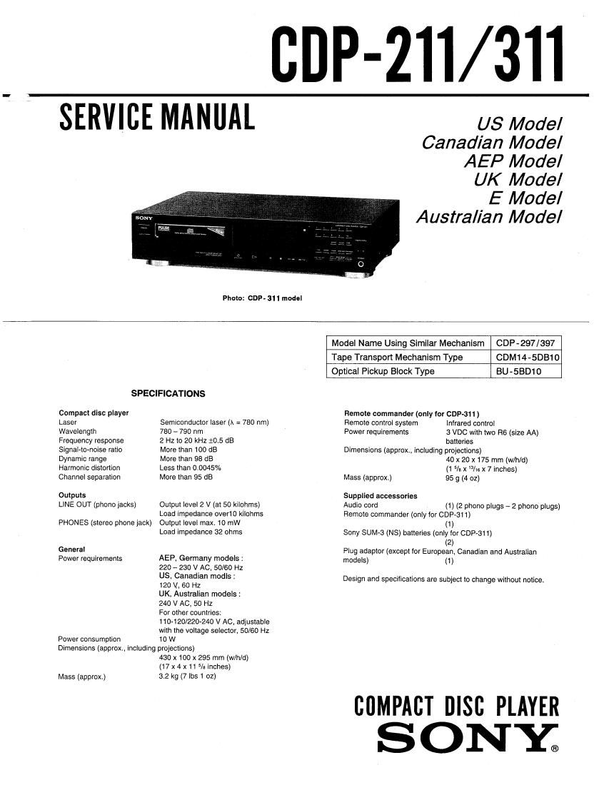 Sony CDP 211 Service Manual