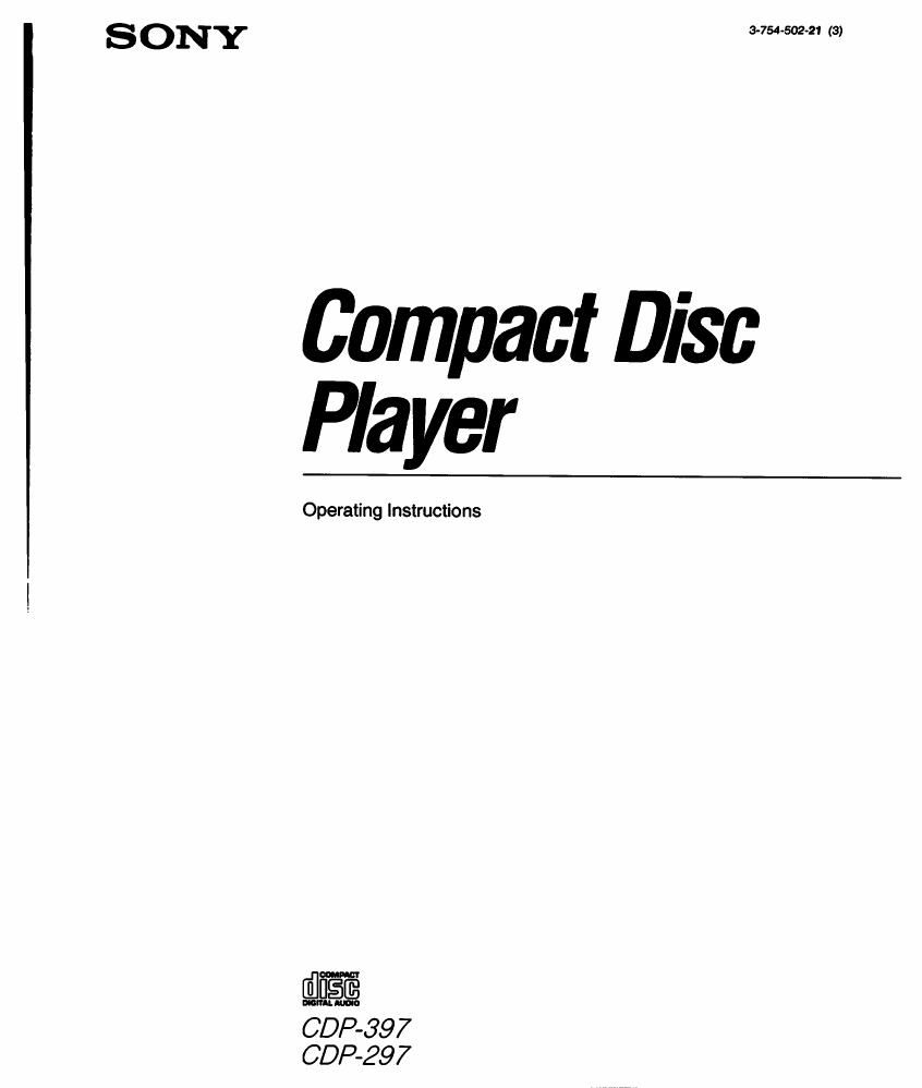 Sony CDP 297 CDP 397 Owners Manual