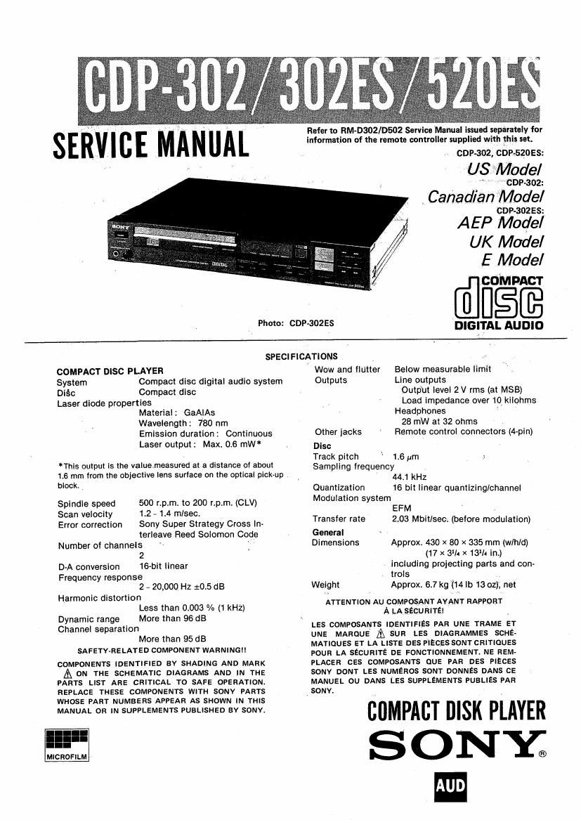 Sony CDP 302 Service Manual