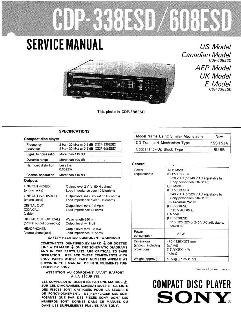 Sony CDP 338 ESD CDP 608 ESD Service Manual