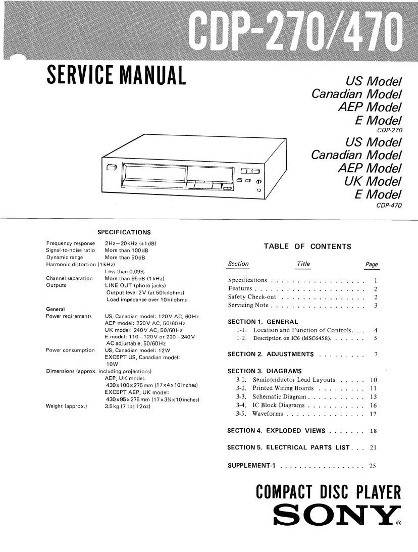 Sony CDP 470 Service Manual