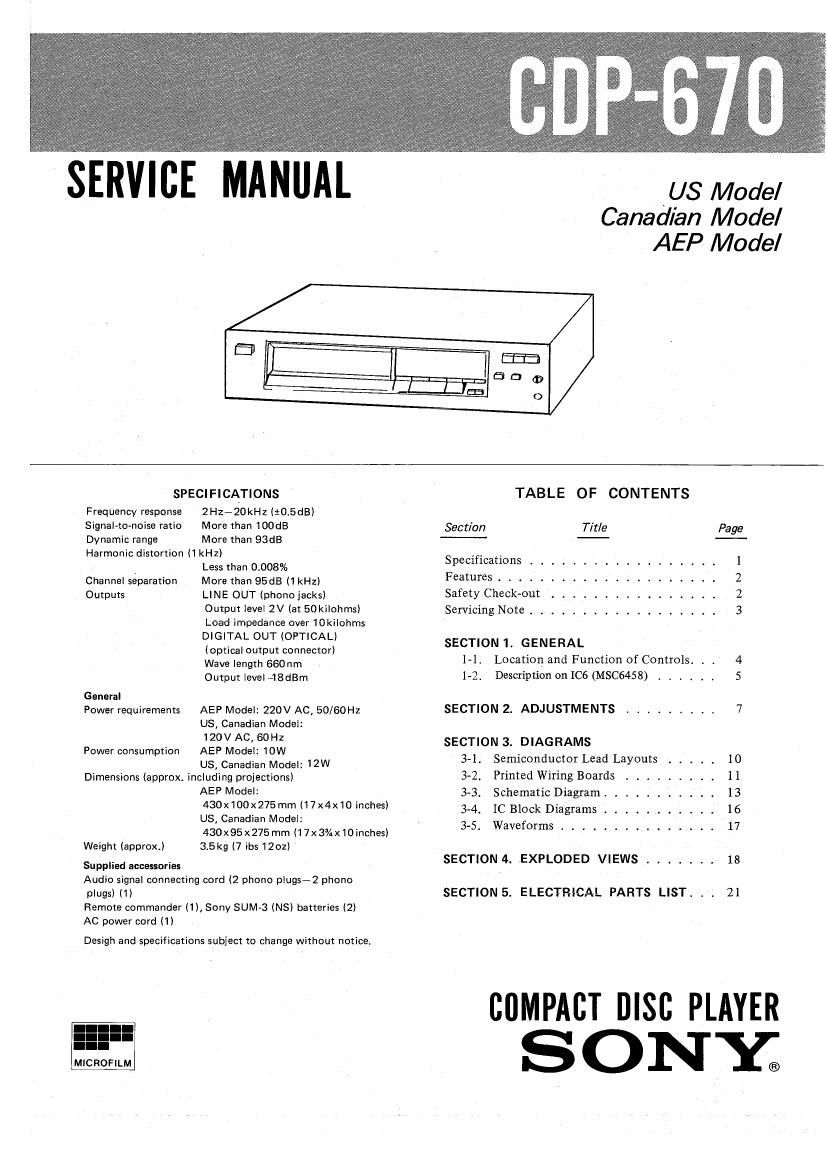 Sony CDP 670 Service Manual