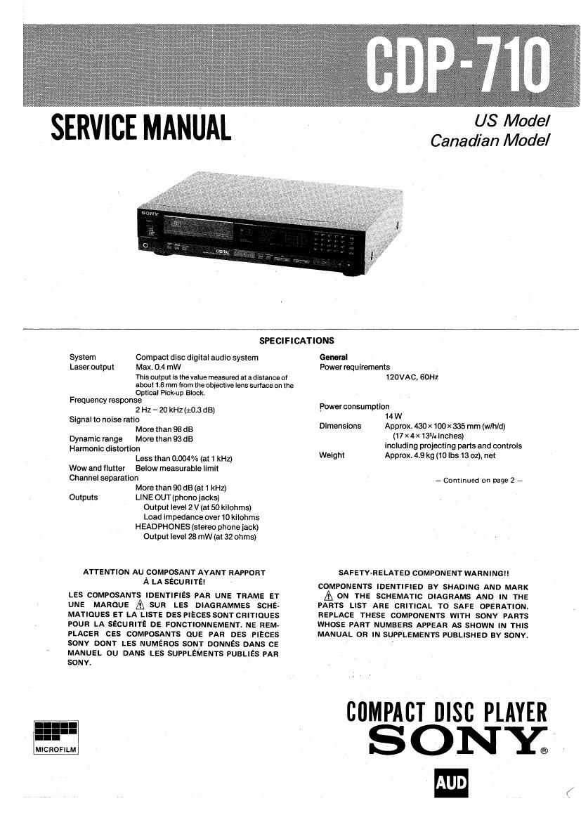 Sony CDP 710 Service Manual