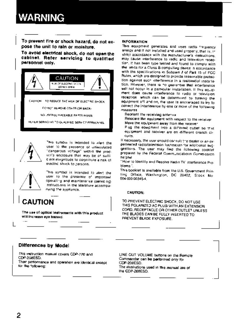 Sony CDP 770 Owners Manual