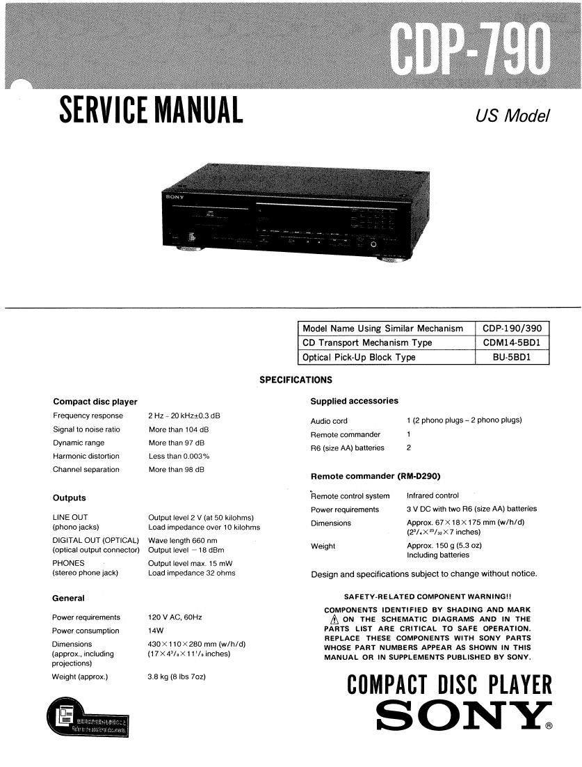 Sony CDP 790 Service Manual