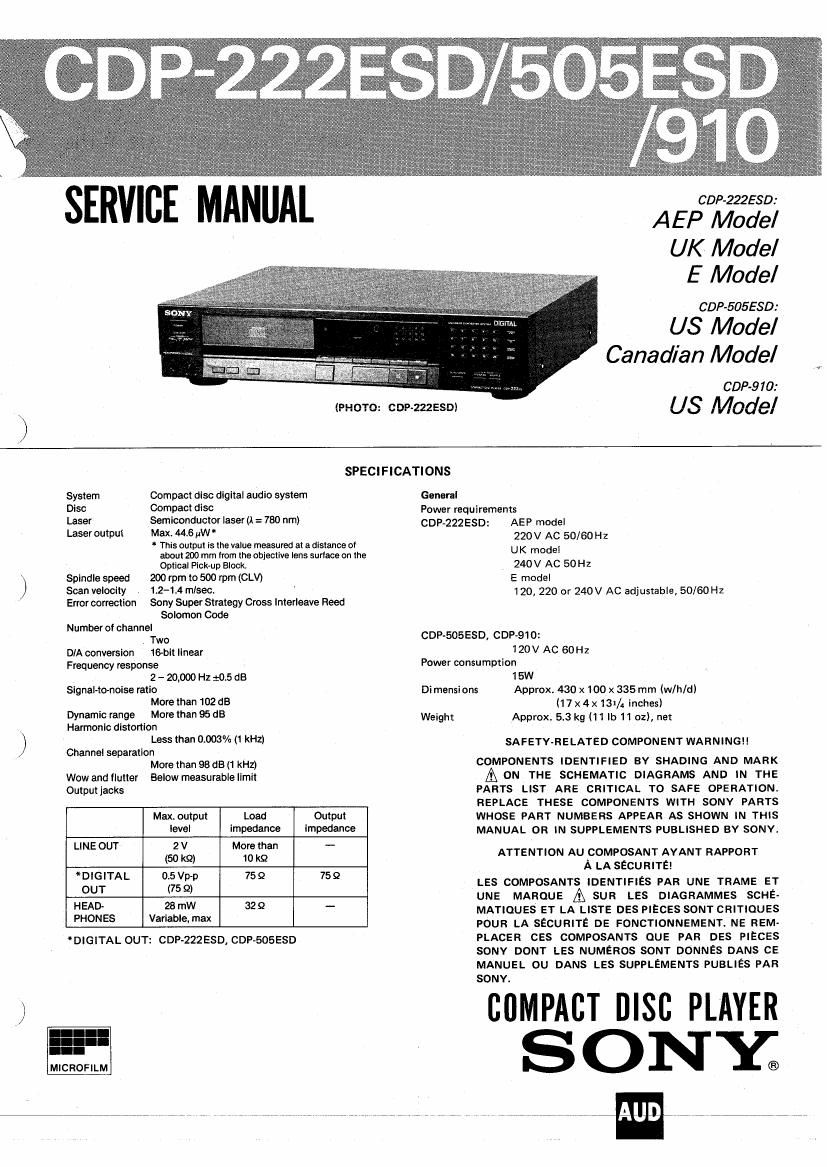 Sony CDP 910 Service Manual