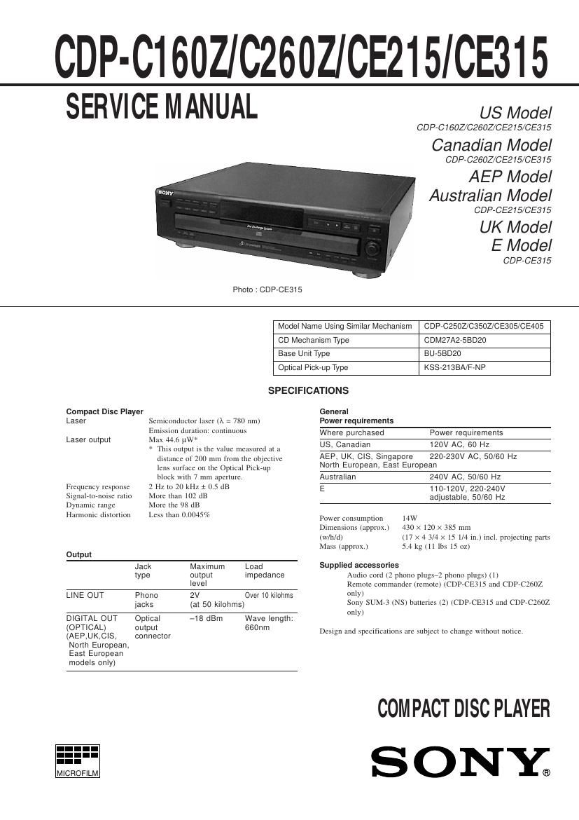 Sony CDP C160Z Service Manual