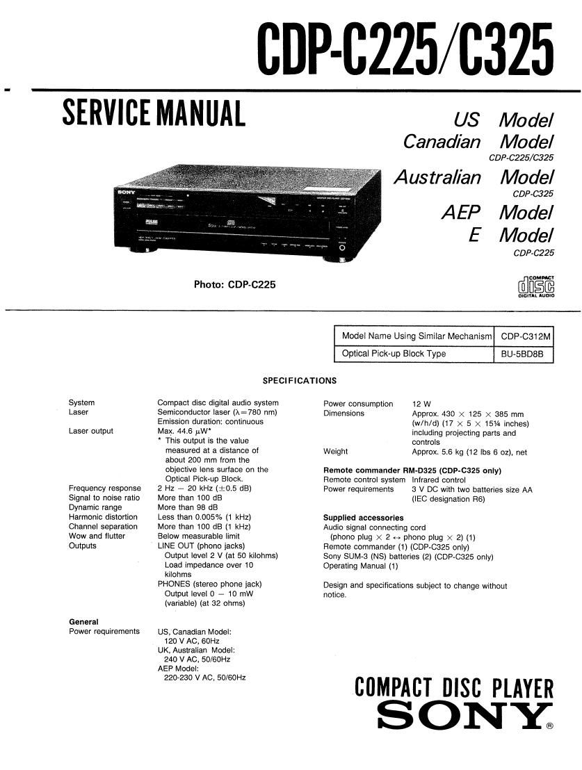 Sony CDP C225 Service Manual