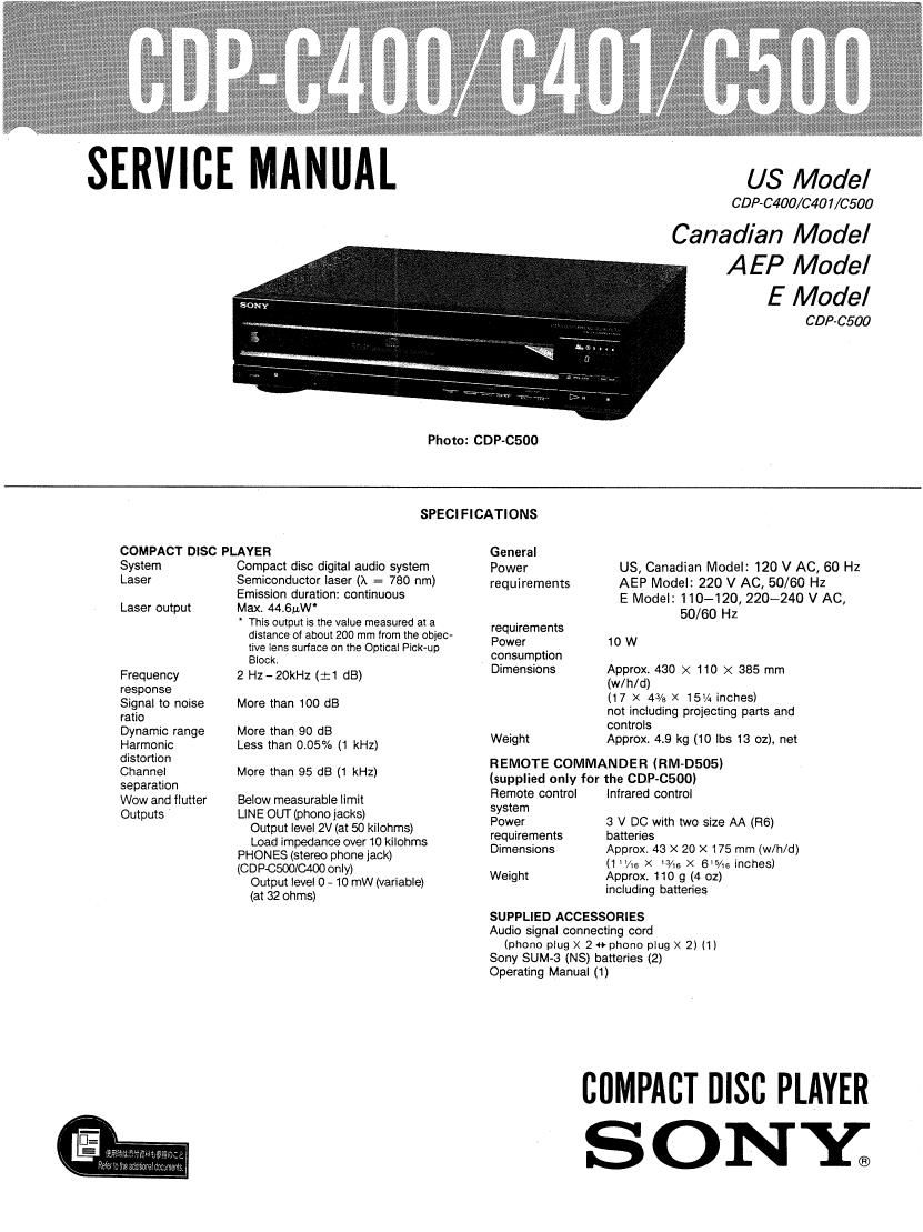 Sony CDP C400 Service Manual