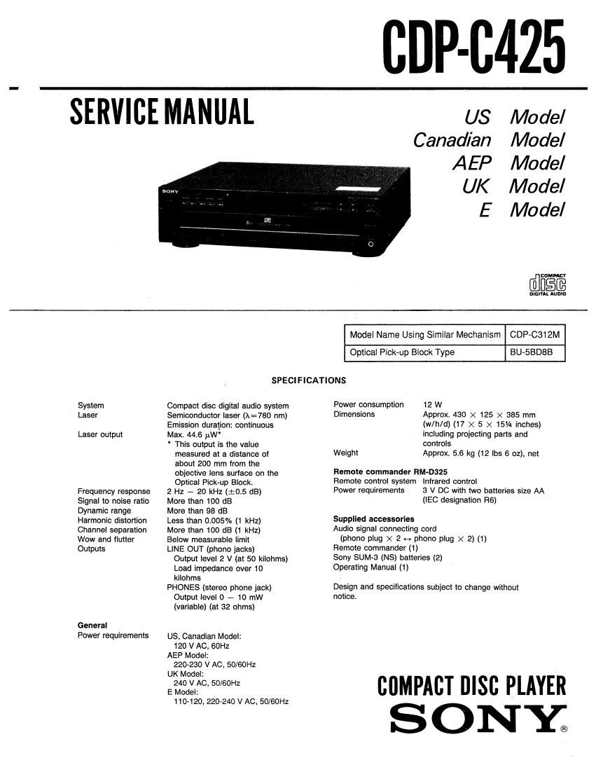 Sony CDP C425 Service Manual