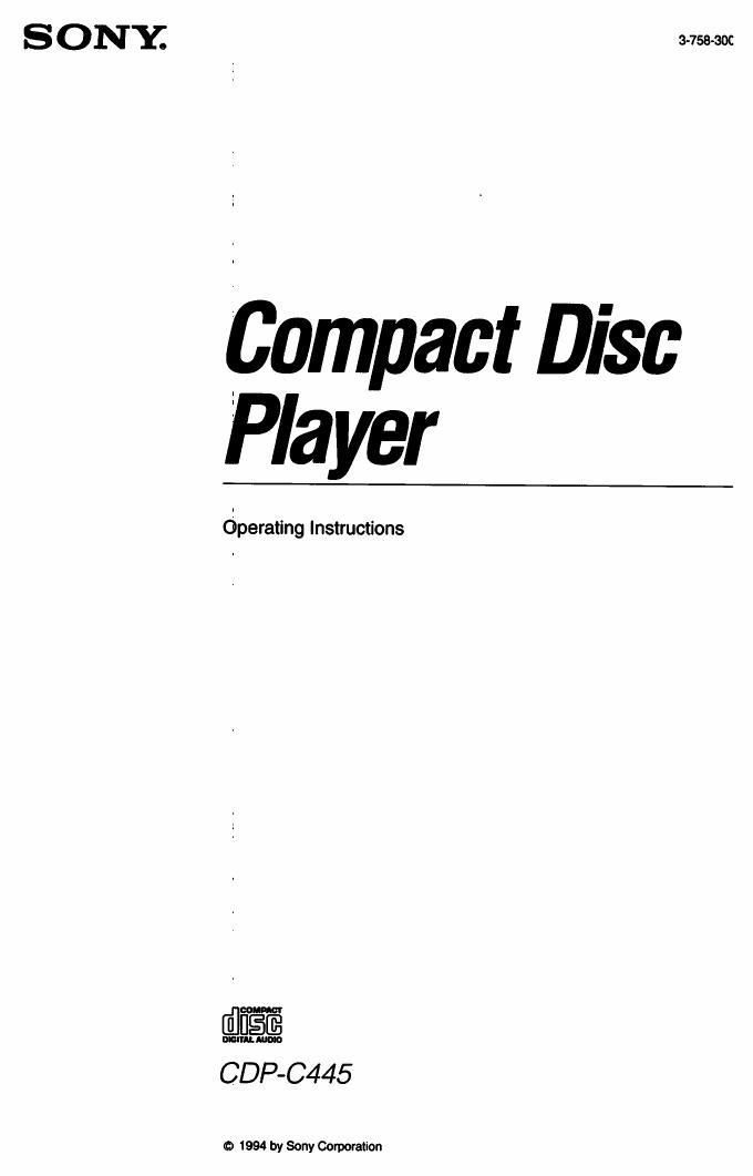 Sony CDP C445 Owners Manual
