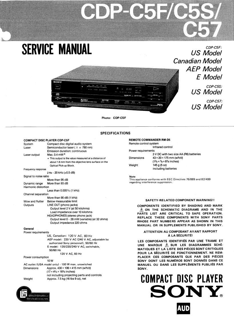 Sony CDP C57 Service Manual