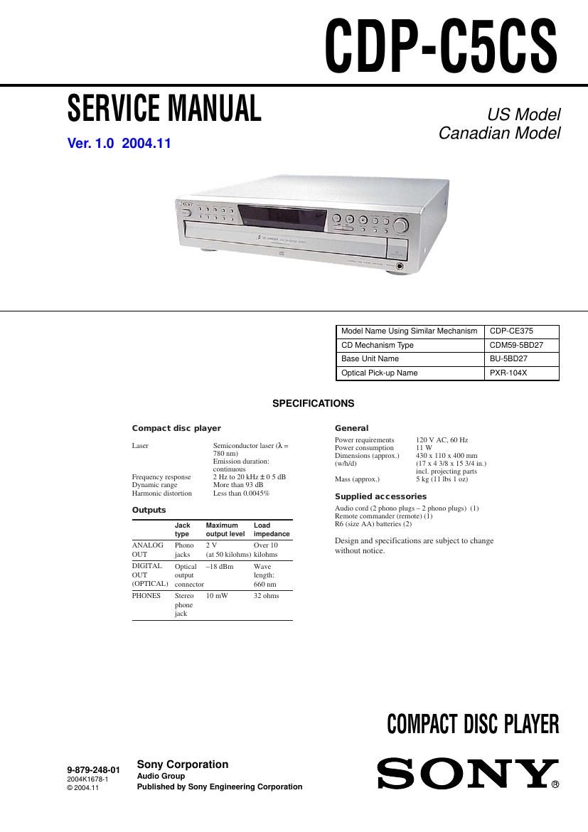 Sony CDP C5CS Service Manual