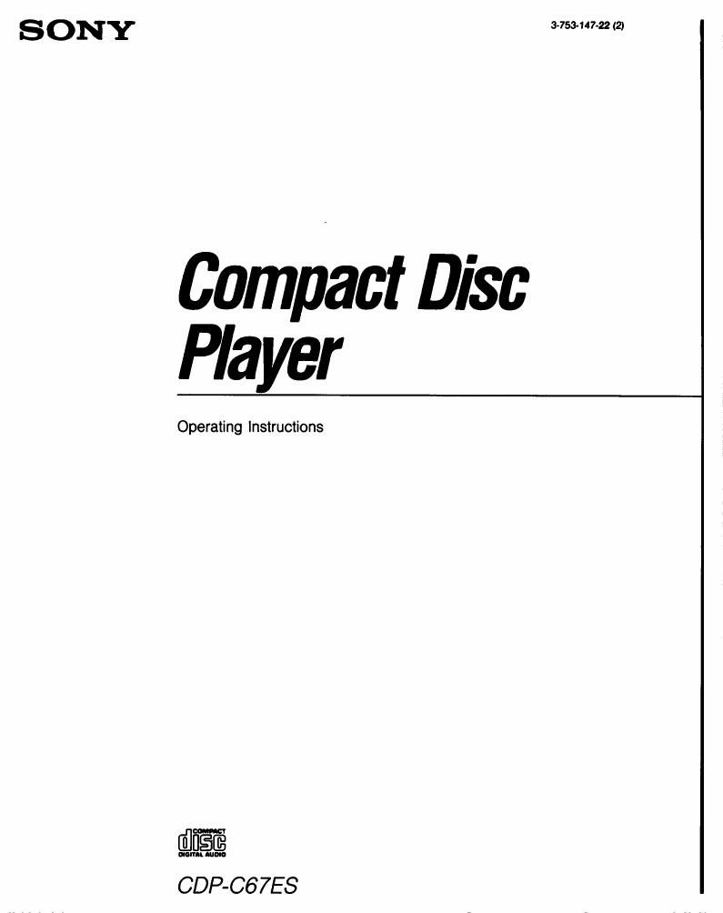 Sony CDP C67 ES Owners Manual